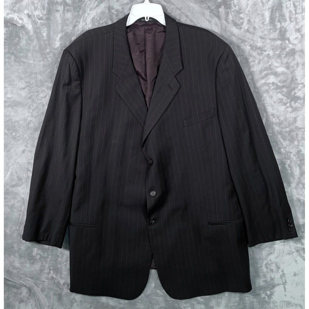 Armani Collezioni Suit Jacket Mens 56L Gray 3 Button Blazer Italy Wool Striped
